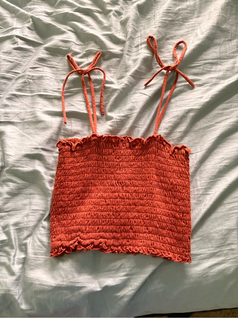 wild fable Rust Orange Smocked Tie-Shoulder Crop Camisole